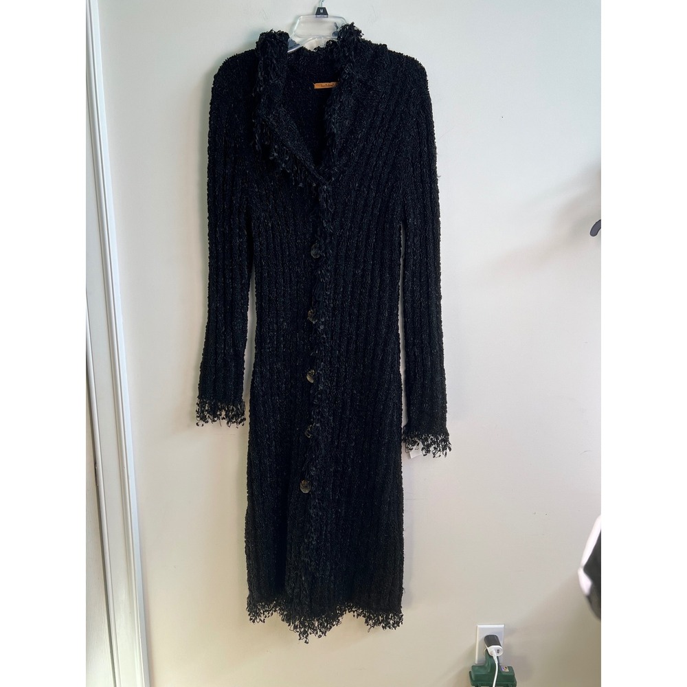 BELLDINI Black‎ Textured Knit Long Button Front Cardigan Sweater CoatSz L NWT